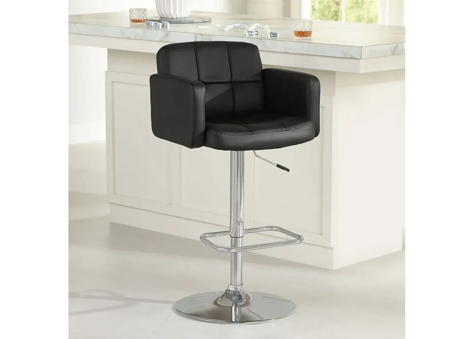 Trek Large Black Faux Leather Adjustable Swivel Bar Stool