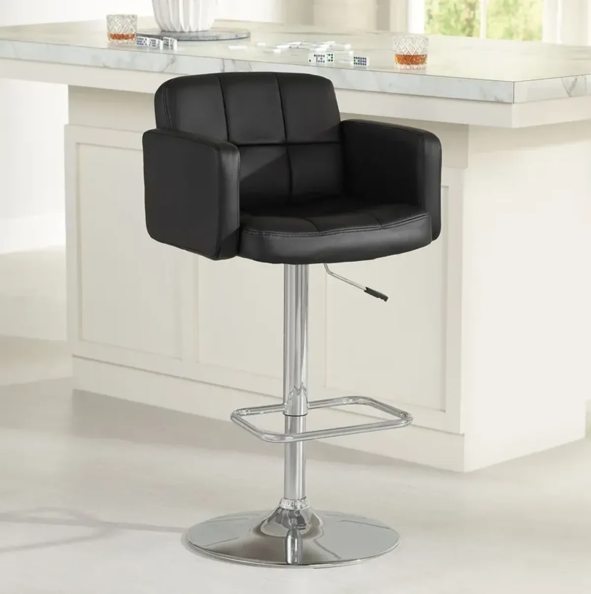 Studio 55D Trek 22 1/2" Wide Black Faux Leather Swivel Bar Stool