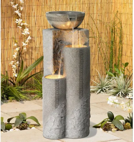 Bowl and Pillar 34 1/2" High Modern Fountain with LED Lights