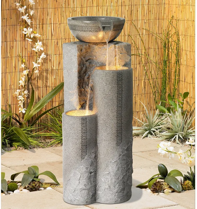 Bowl and Pillar 34 1/2" High Modern Fountain with LED Lights