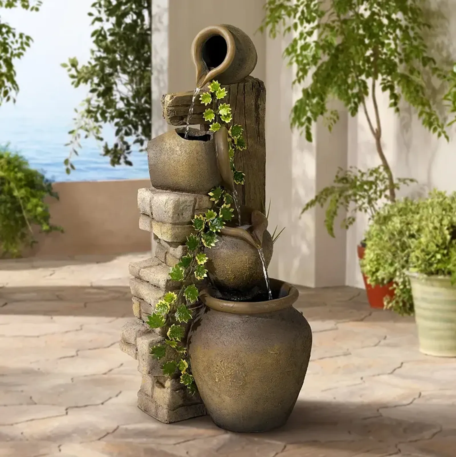 John Timberland Cascading 33" High Three Jugs Rustic Fountain