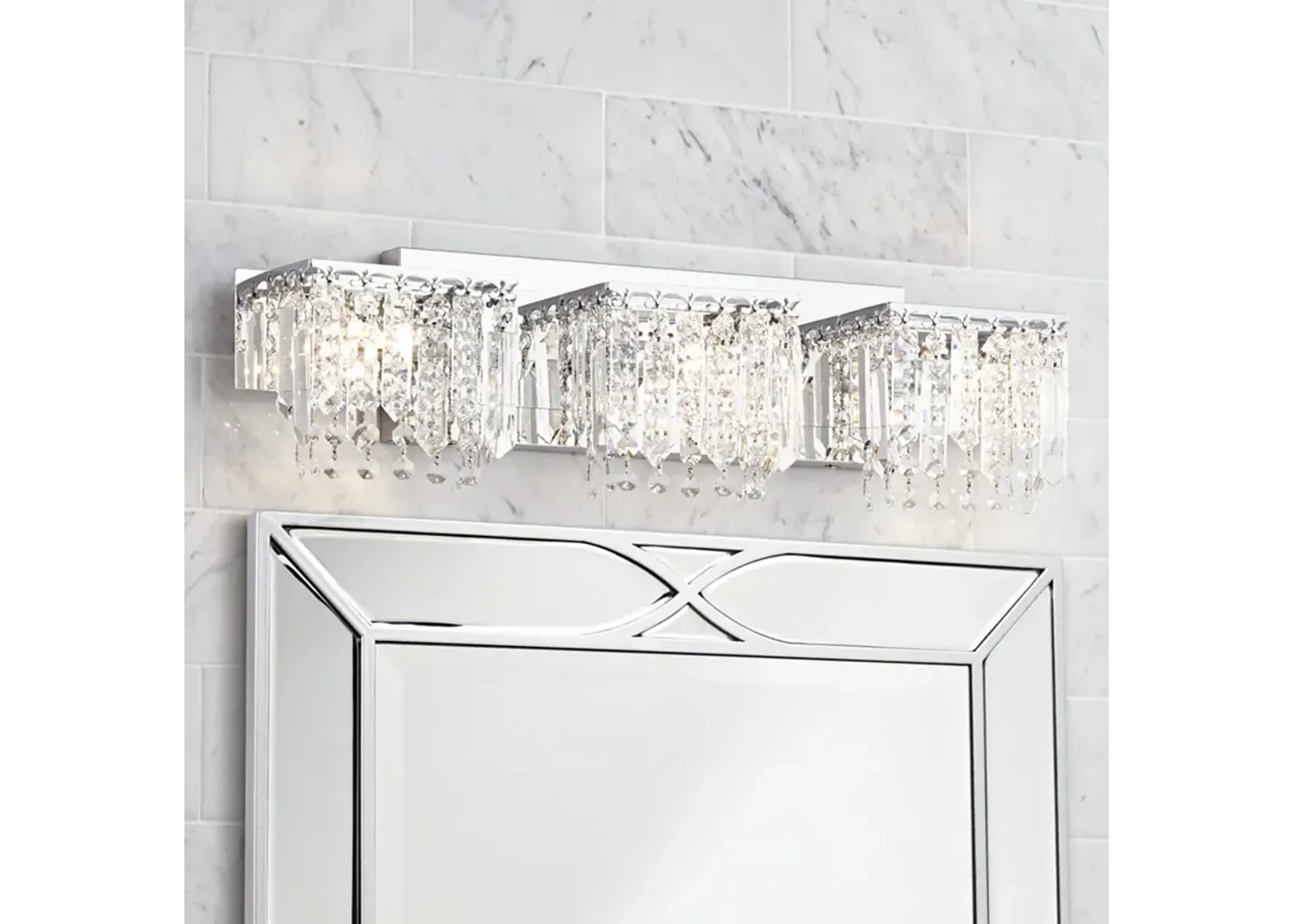 Possini Euro Crystal Strand 25 3/4" Wide Modern Chrome Bath Light