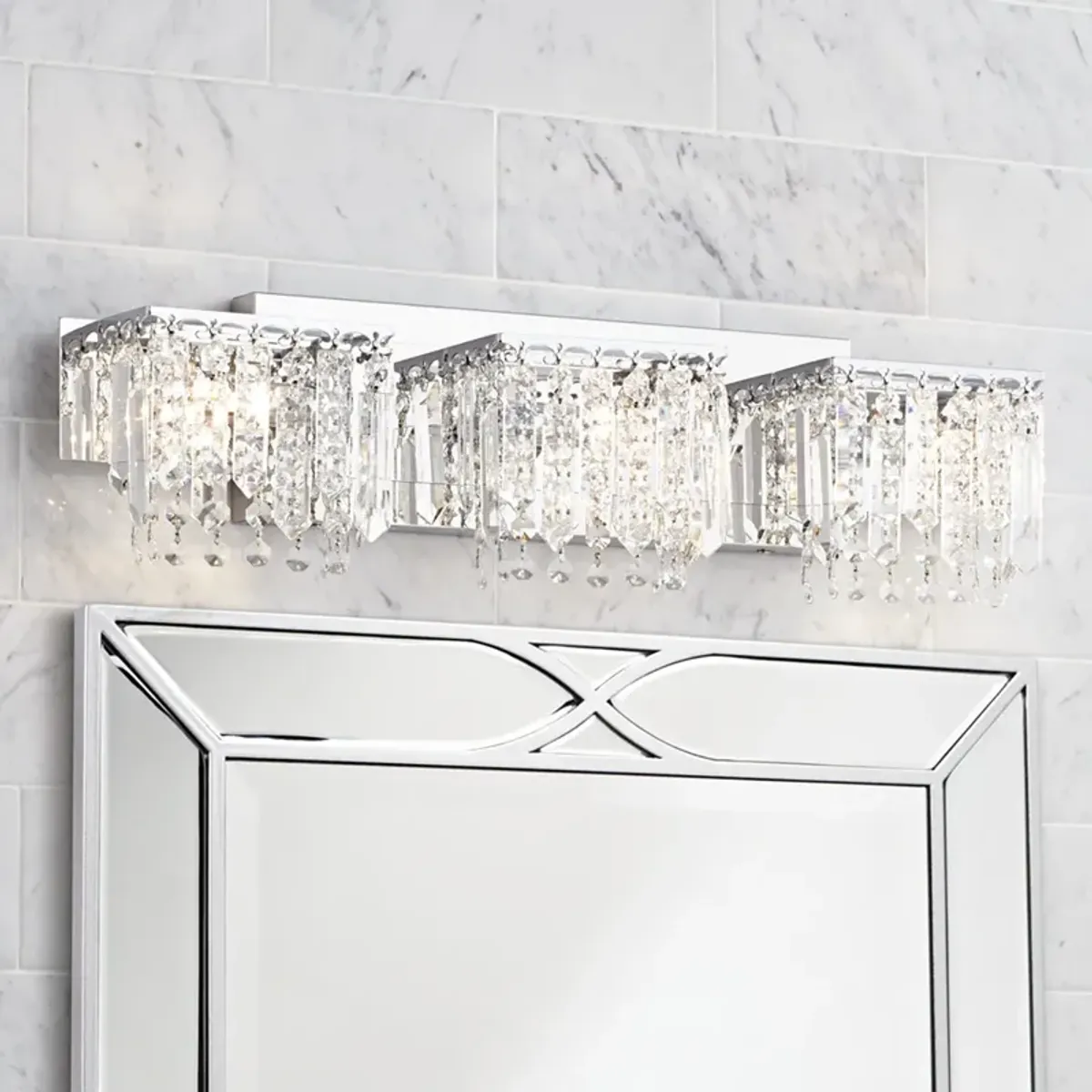 Possini Euro Crystal Strand 25 3/4" Wide Modern Chrome Bath Light