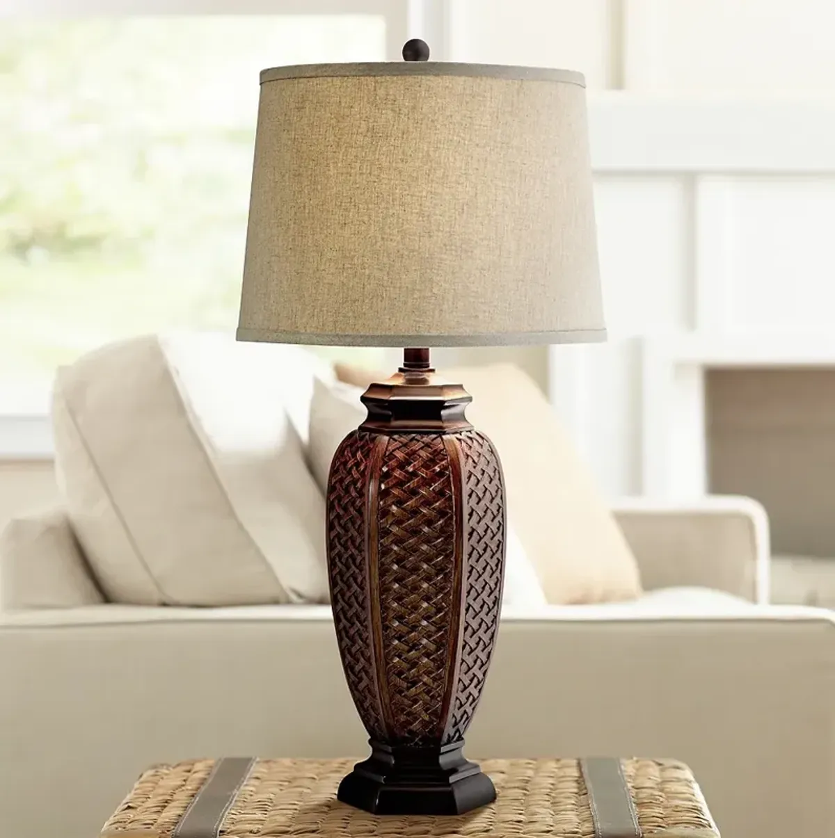 Regency Hill 29" High Weathered Faux Wicker Weave Jar Table Lamp