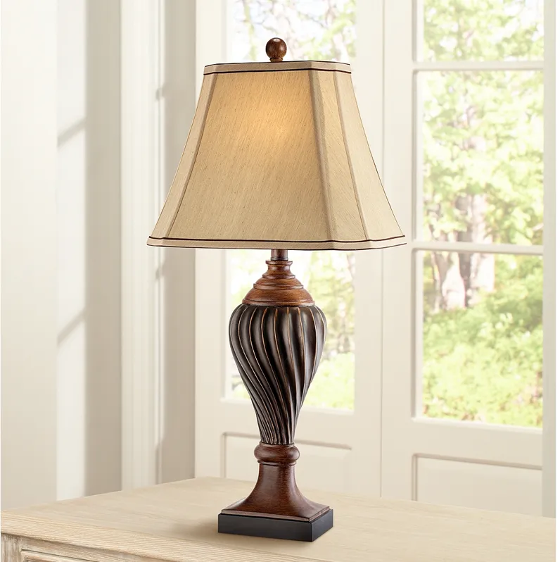 Regency Hill 28 1/2" Carved Two-Tone Faux Wood Table Lamp