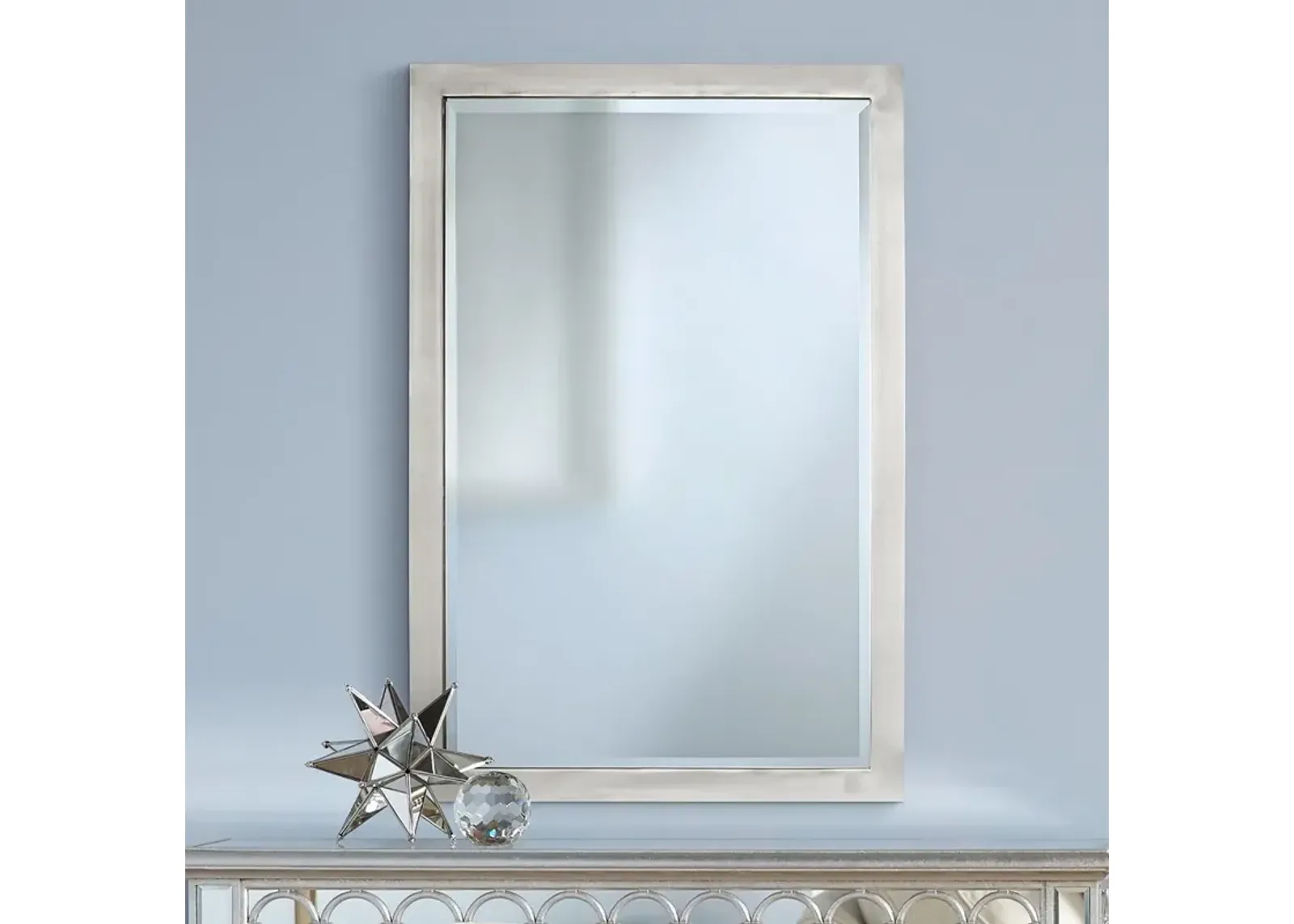 Possini Euro Metzeo 33" x 22" Brushed Nickel Wall Mirror