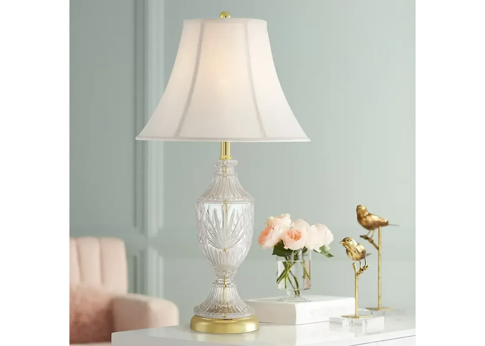 Regency Hill 26 1/2" Traditional Brass and Cut Glass Table Lamp