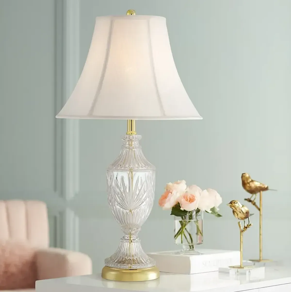 Regency Hill 26 1/2" Traditional Brass and Cut Glass Table Lamp