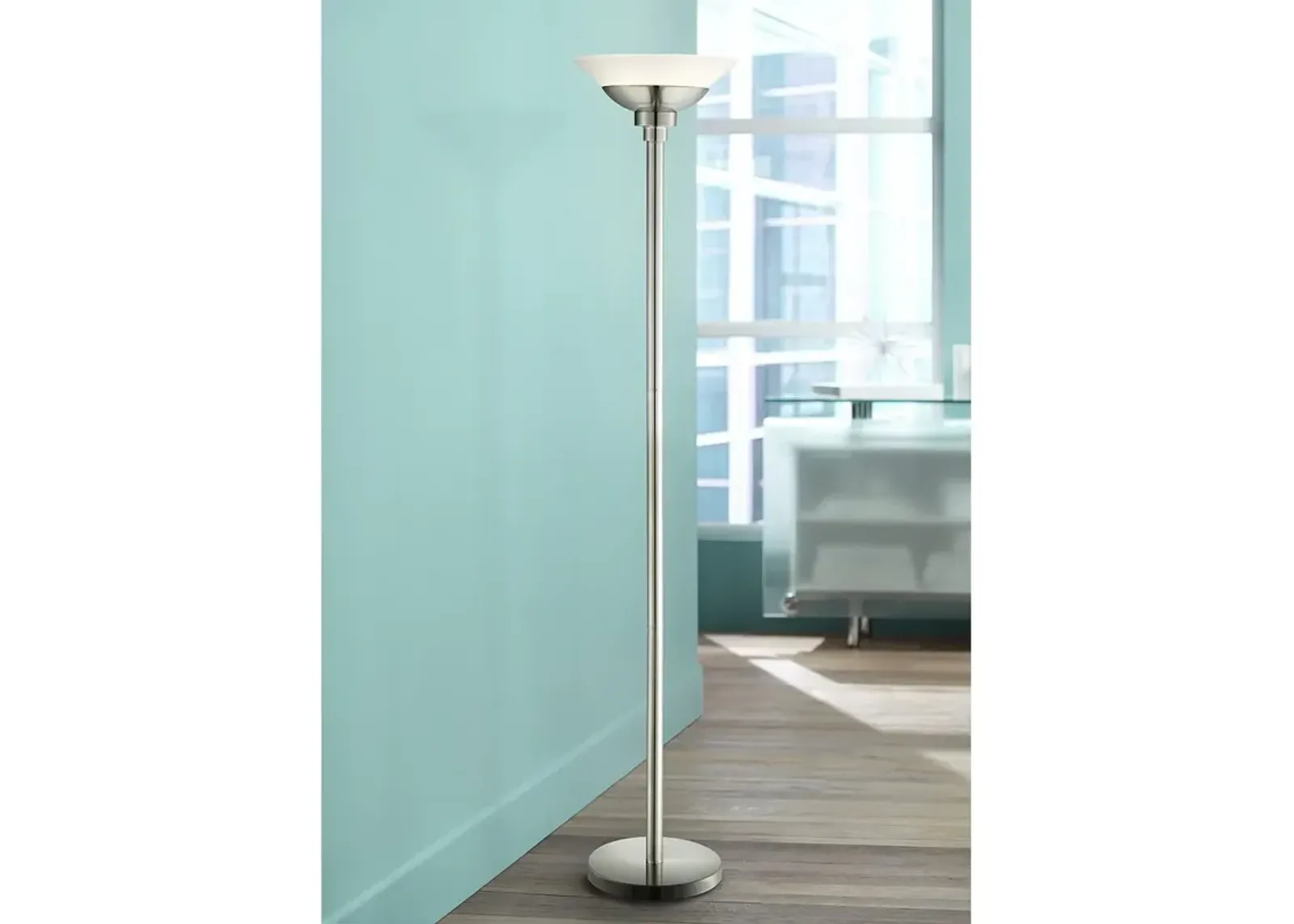 Possini Euro Metro 71" High Modern Brushed Nickel Torchiere Floor Lamp