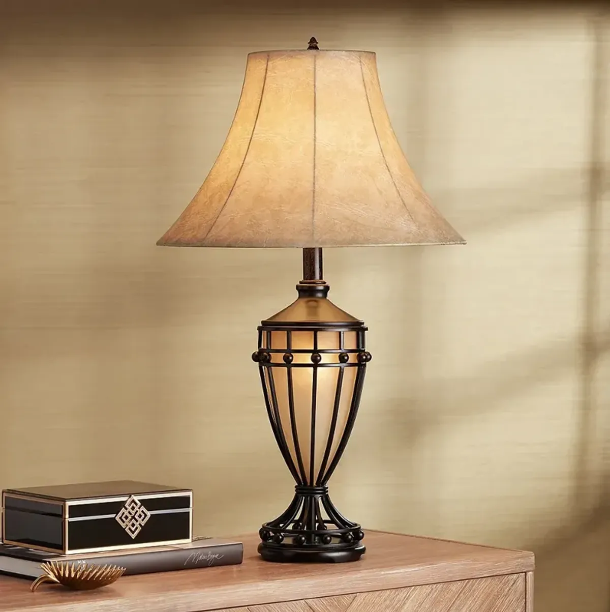 Franklin Iron Works Cardiff 33" High Iron Night Light Urn Table Lamp