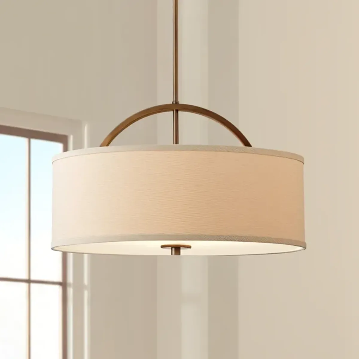 Possini Euro Halsted 20" Linen and Brushed Bronze Pendant Light