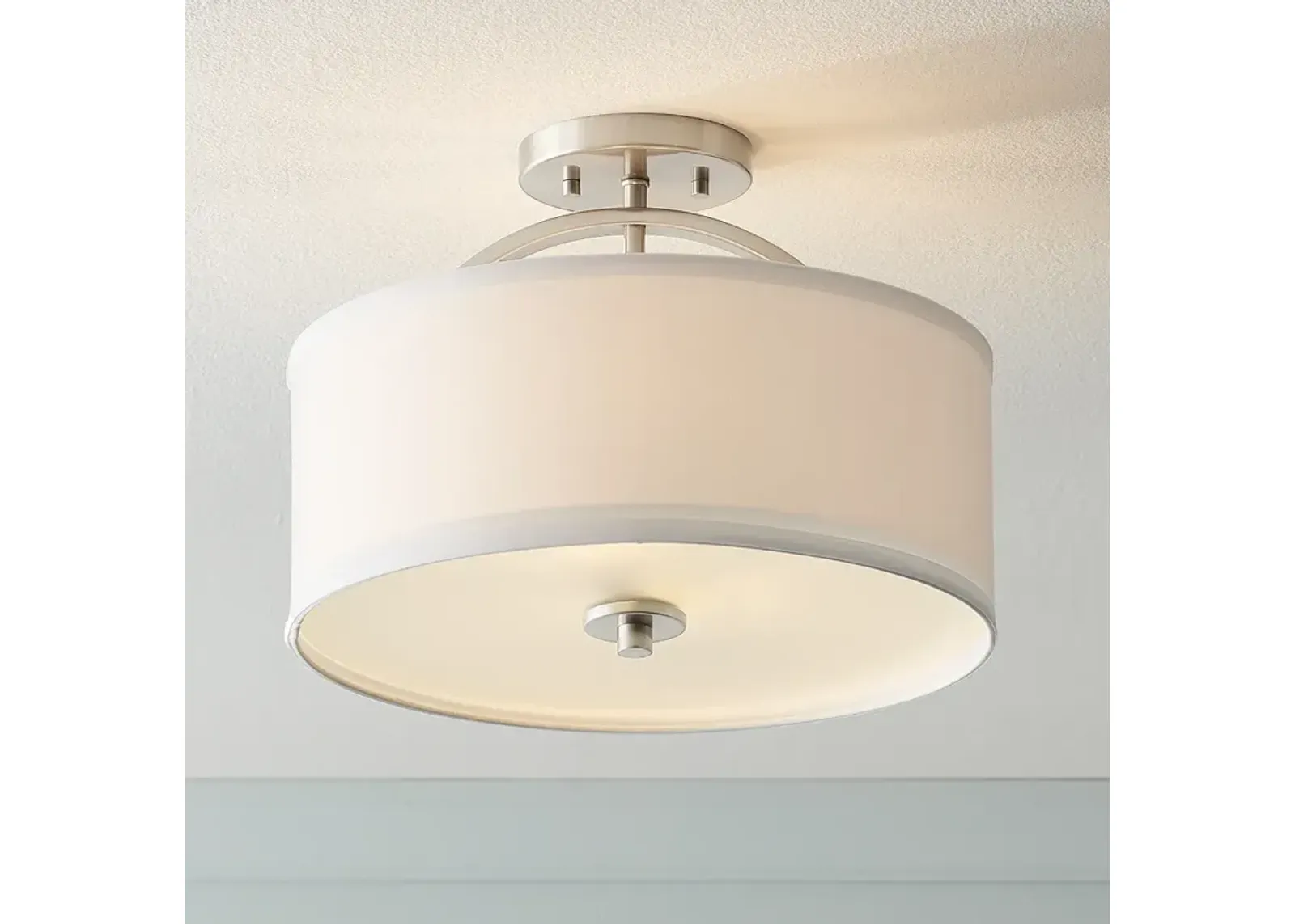 Possini Euro Halsted 15" Wide Brushed Nickel Linen Shade Ceiling Light