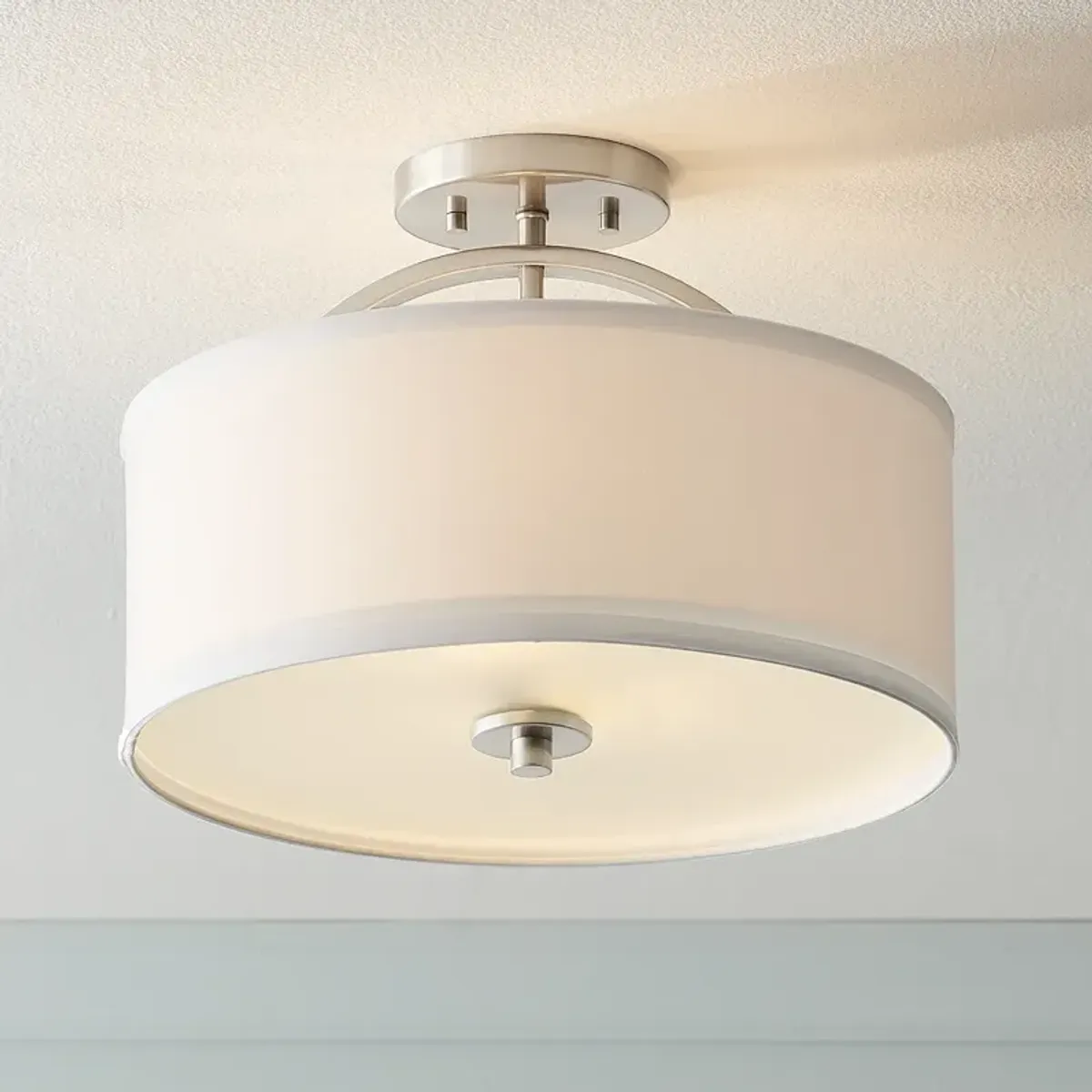 Possini Euro Halsted 15" Wide Brushed Nickel Linen Shade Ceiling Light