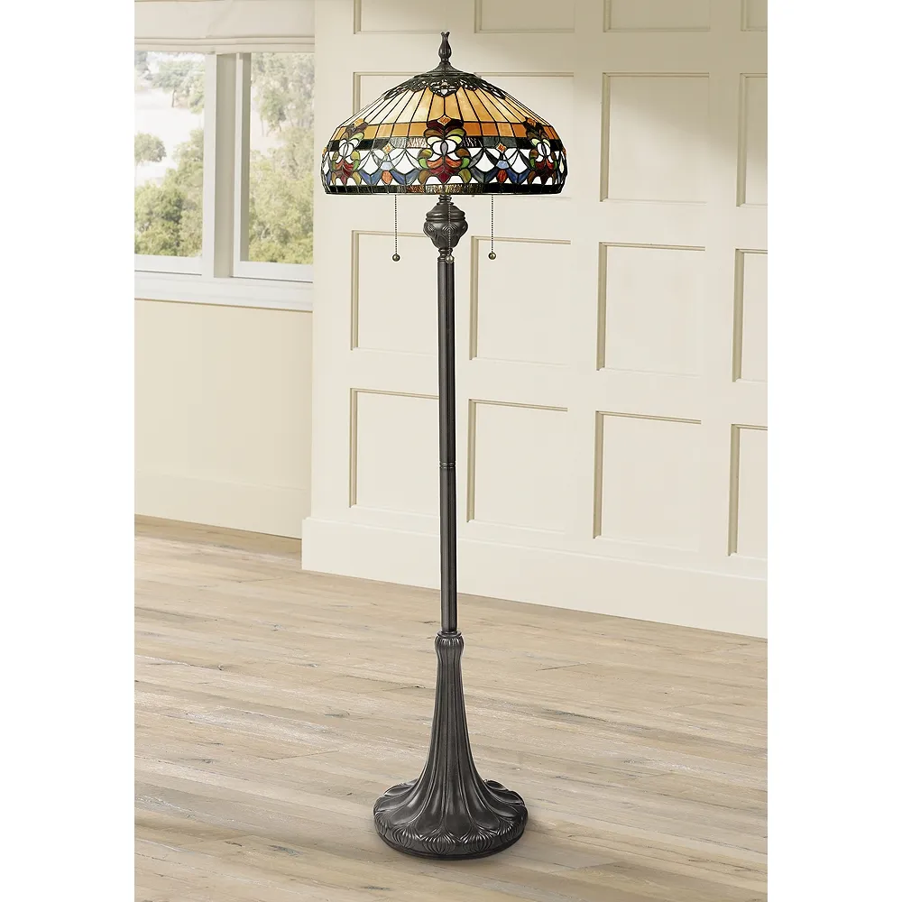 Quoizel Belle Fleur 62" Pull Chain Tiffany-Style Floor Lamp