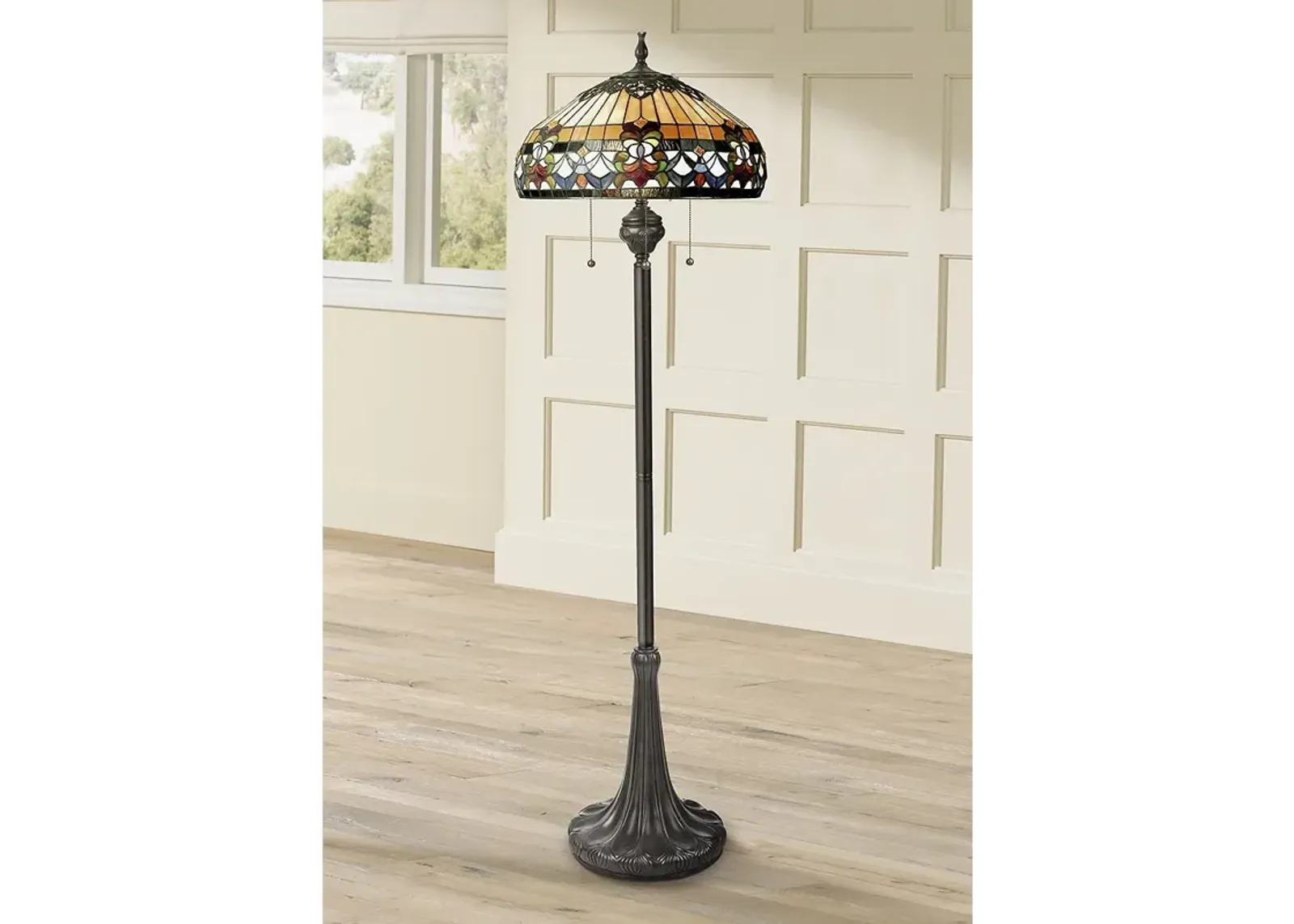 Quoizel Belle Fleur 62" Pull Chain Tiffany-Style Floor Lamp