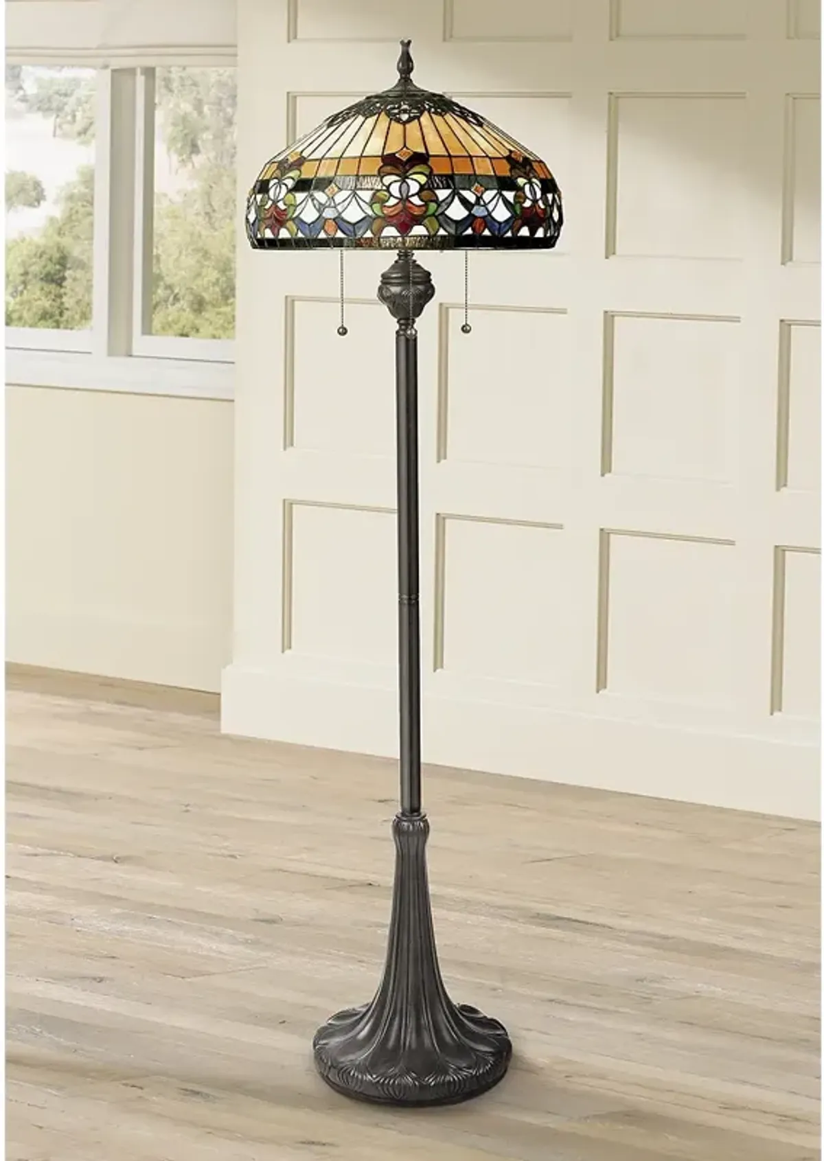 Quoizel Belle Fleur 62" Pull Chain Tiffany-Style Floor Lamp