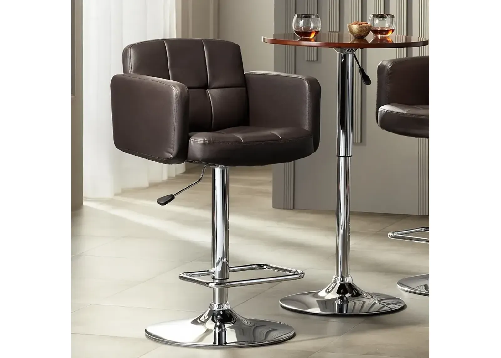 Trek Large Espresso Faux Leather Adjustable Swivel Bar Stool