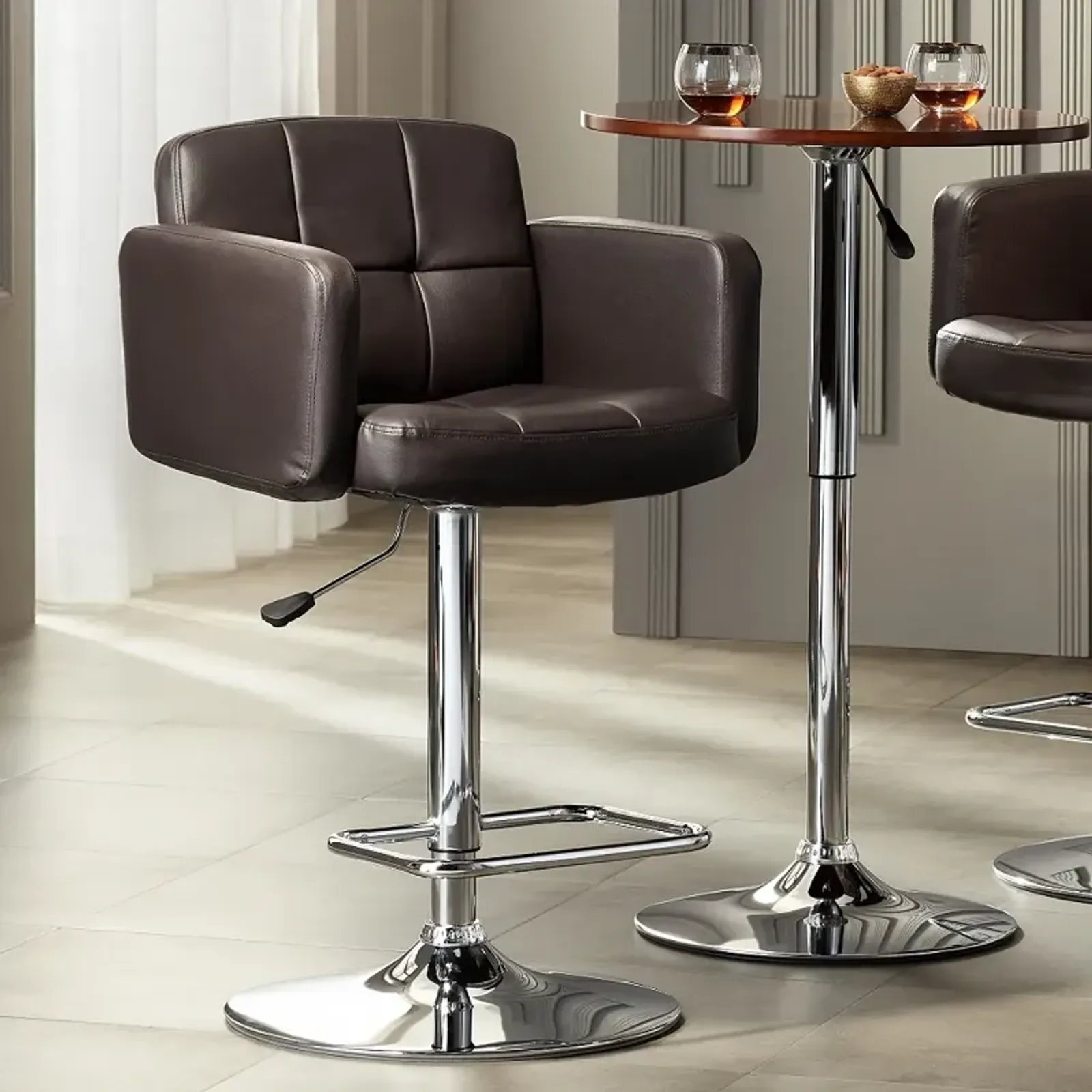 Trek Large Espresso Faux Leather Adjustable Swivel Bar Stool