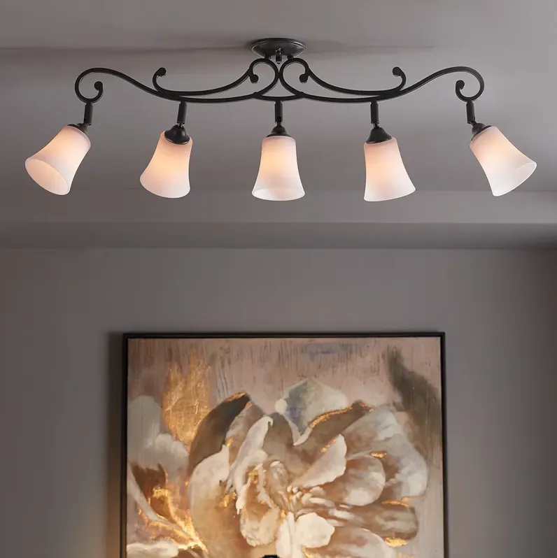 Leaf and Vine White Glass 5-Light Track Fixture