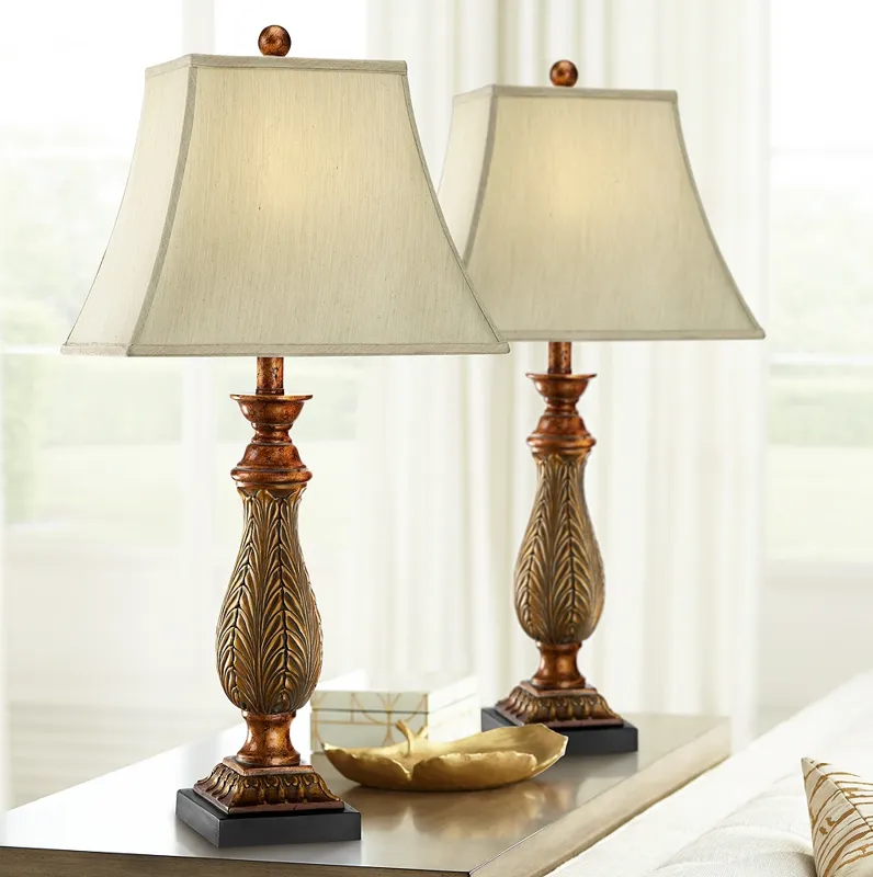 Regency Hill Two-Tone Gold Traditional Table Lamps Set of 2