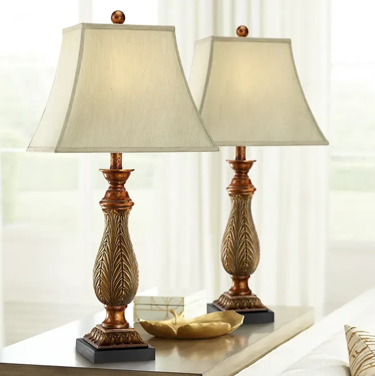 Regency Hill Two-Tone Gold Traditional Table Lamps Set of 2