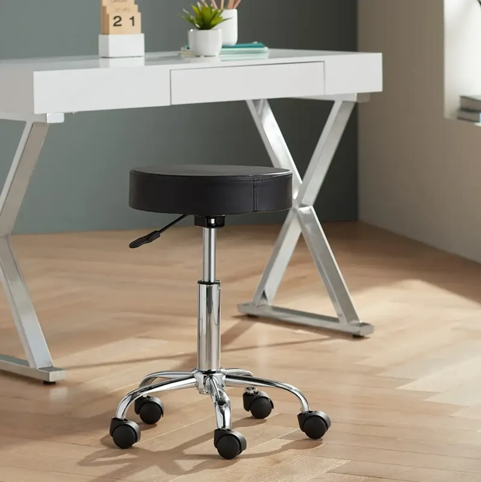 Kelly Rolling Chrome Adjustable Swivel Office Stool