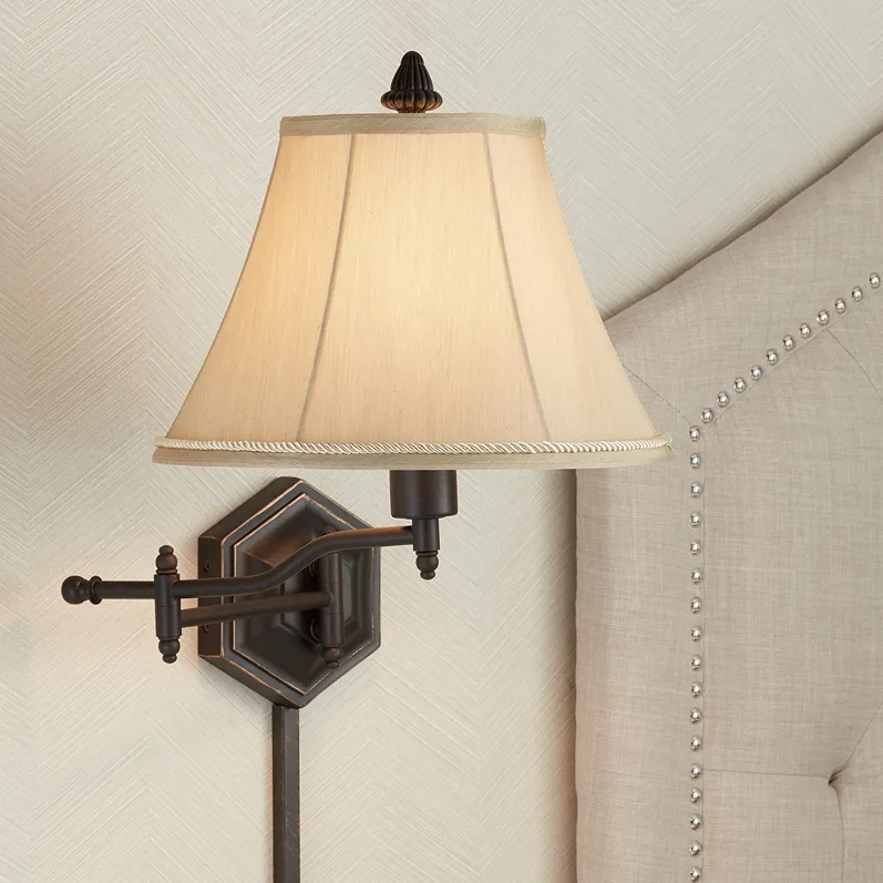 Barnes and Ivy Hexagon Swing Arm Plug-In Wall Lamp with Dimmer