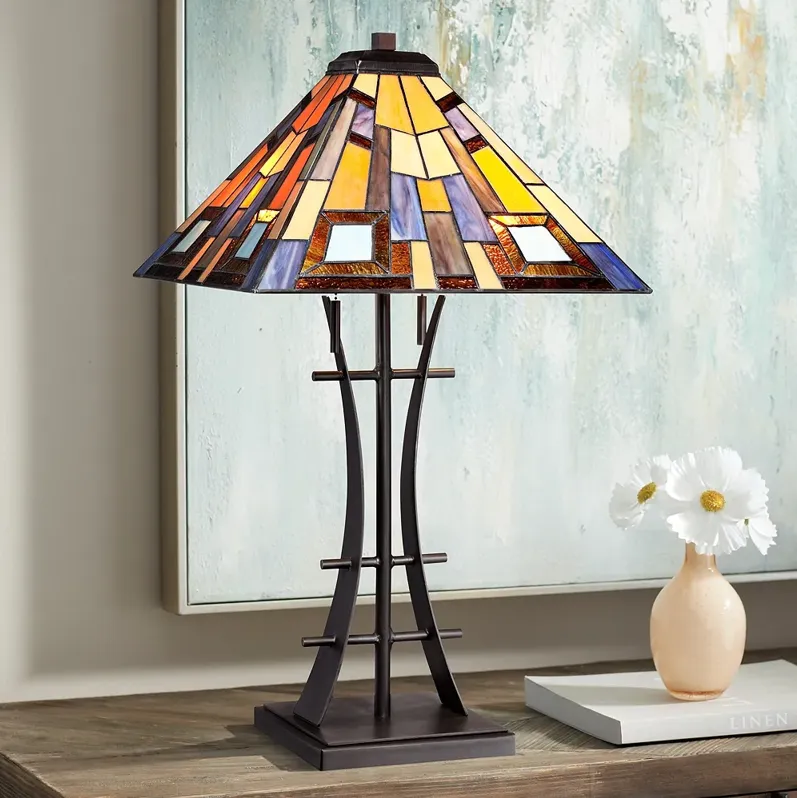 Robert Louis Tiffany Iron Base Art Glass Tiffany-Style Table Lamp