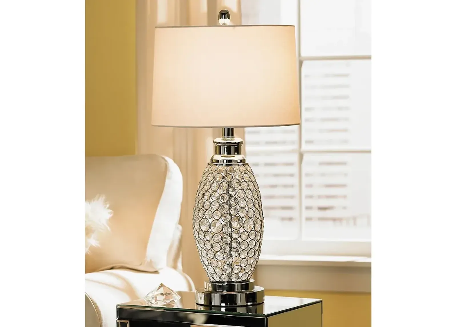 Possini Euro 29" White Shade Acrylic Beaded Base Modern Table Lamp