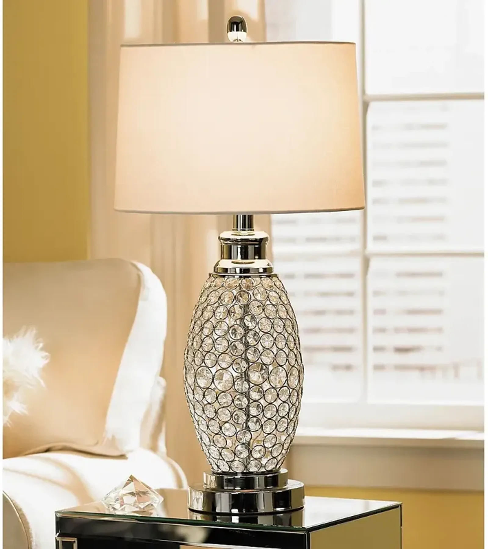 Possini Euro 29" White Shade Acrylic Beaded Base Modern Table Lamp