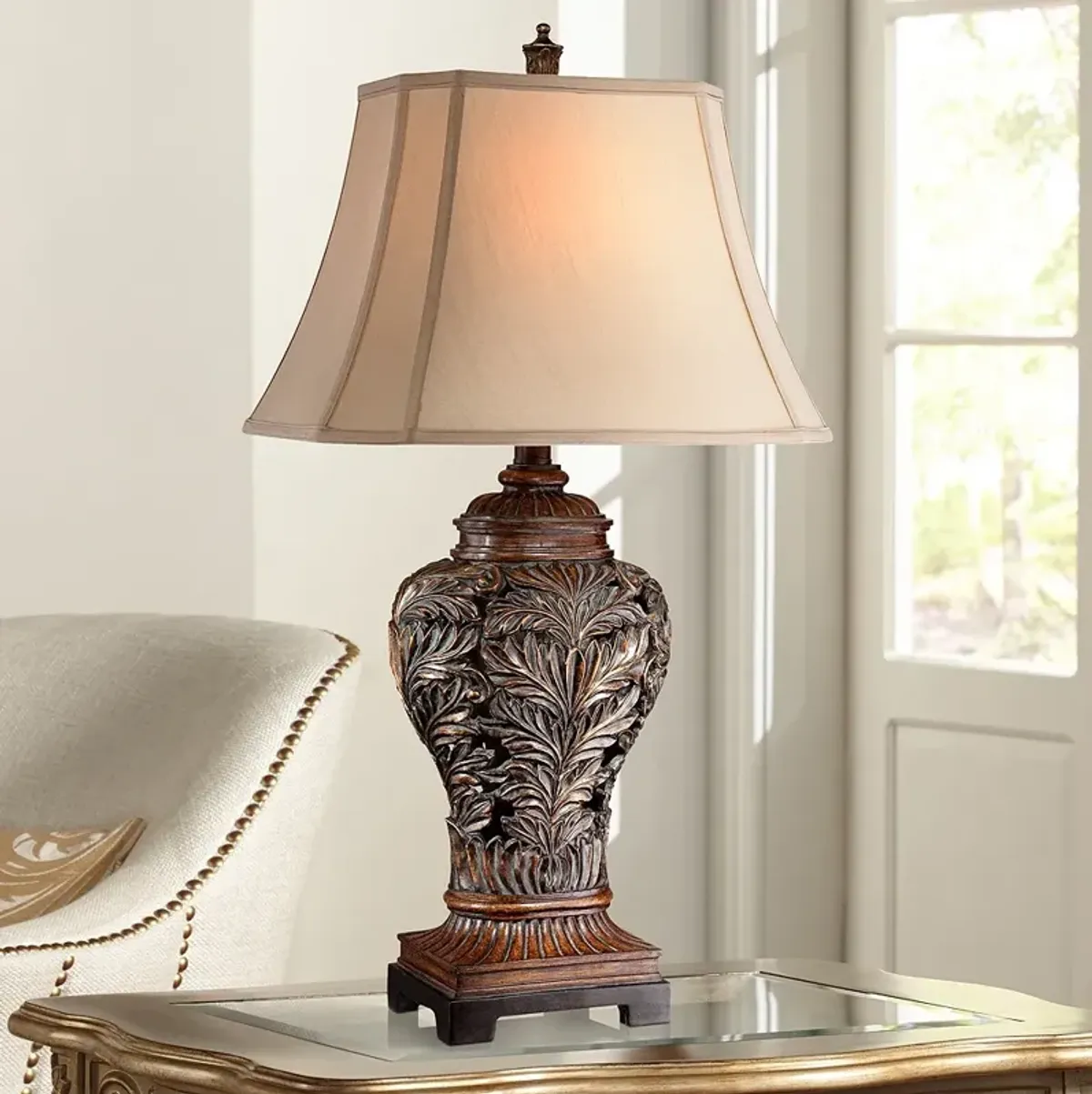 Barnes and Ivy Leafwork 32 1/2" Rectangular Shade Traditional Lamp