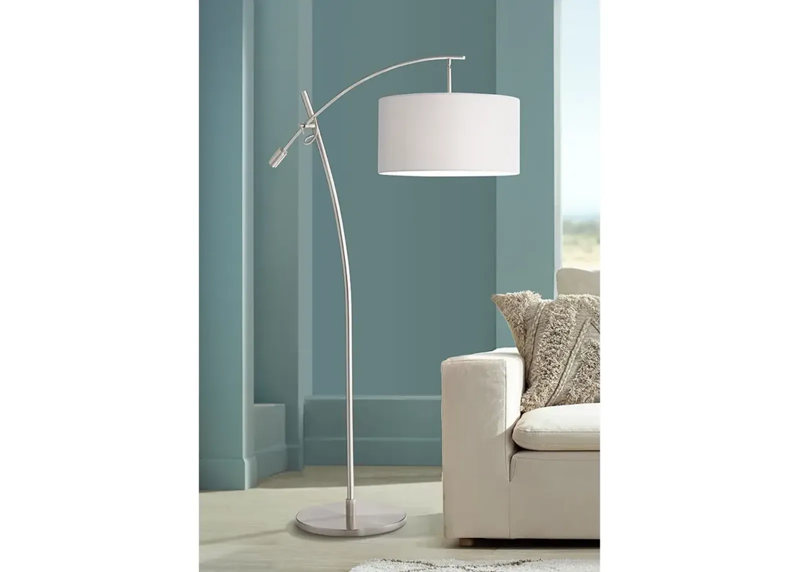 Possini Euro Raymond Brushed Nickel Adjustable Boom Arc Floor Lamp