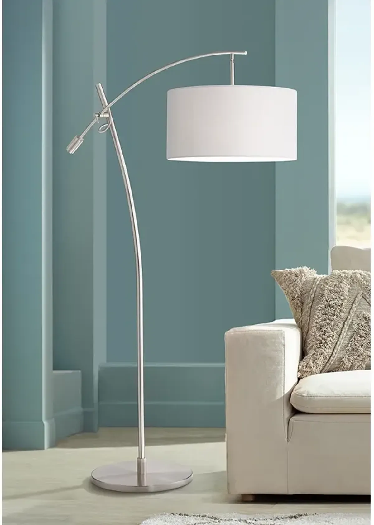 Possini Euro Raymond Brushed Nickel Adjustable Boom Arc Floor Lamp