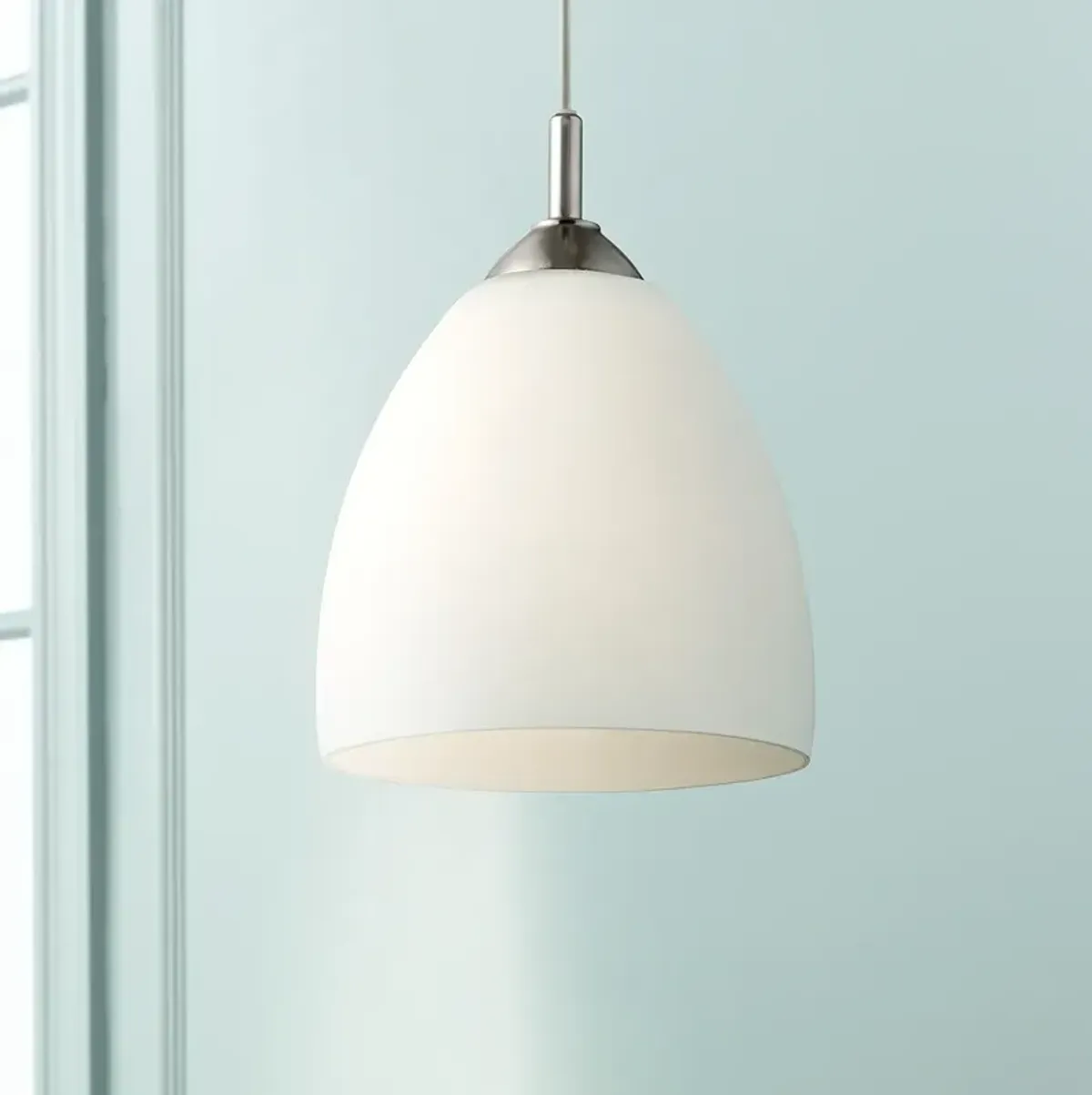 Possini Euro 9" Wide Opal Glass Plug-In Swag Style Mini Pendant