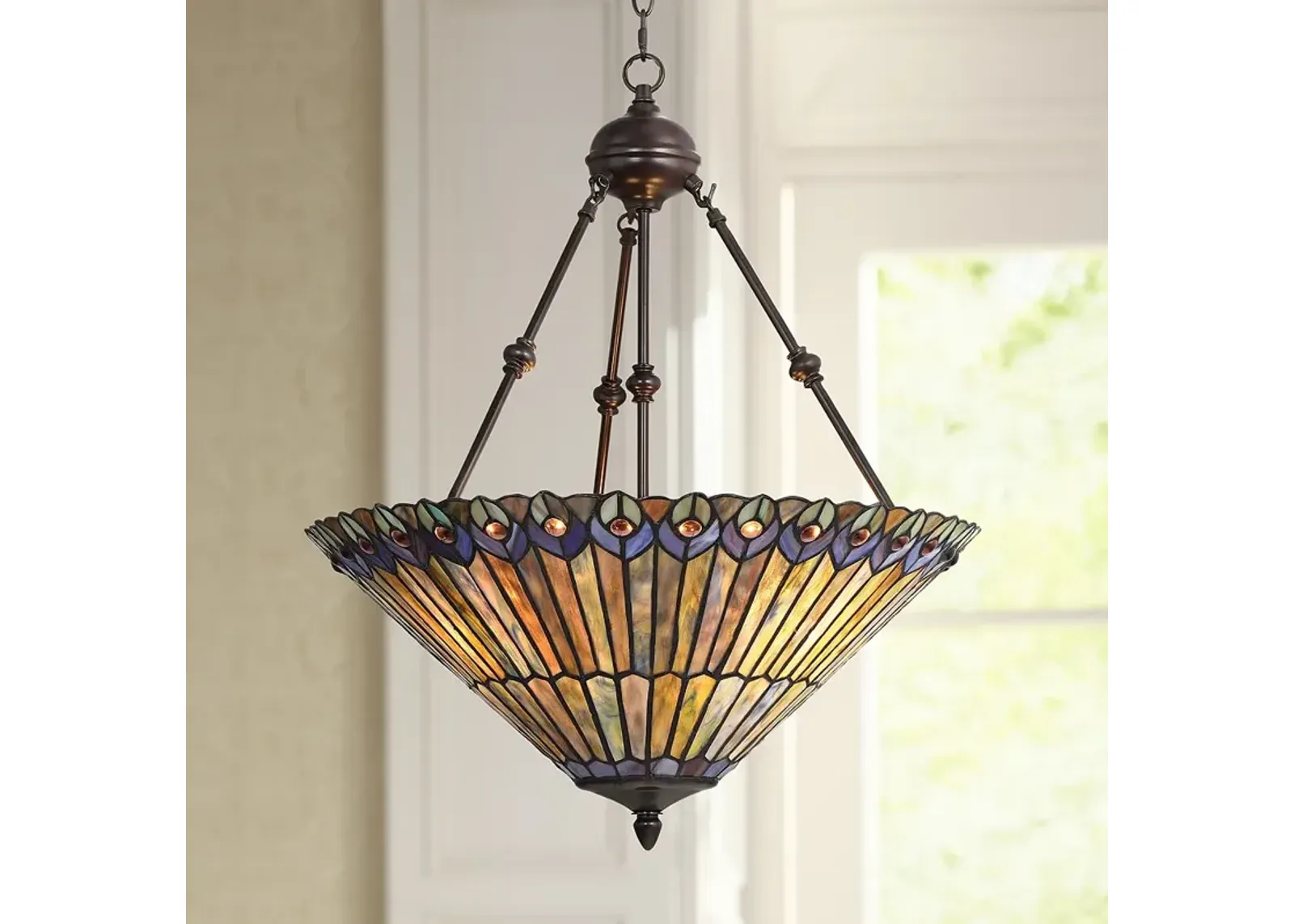 Robert Louis Tiffany Peacock 20" Wide 3-Light Glass Pendant Light