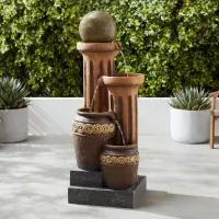 Sphere Jugs and Column 50" High Rustic Fountain with Light