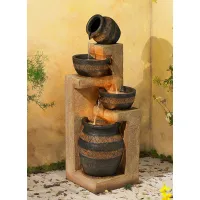 Stoneware Bowl and Jar 46" Indoor-Outdoor Rustic Fountain with Light