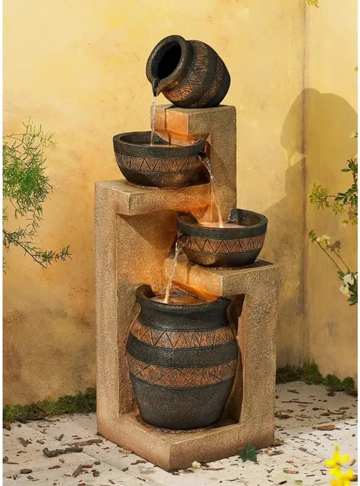 John Timberland Bowl and Jar 46" Faux Stone Tiered LED Rustic Fountain