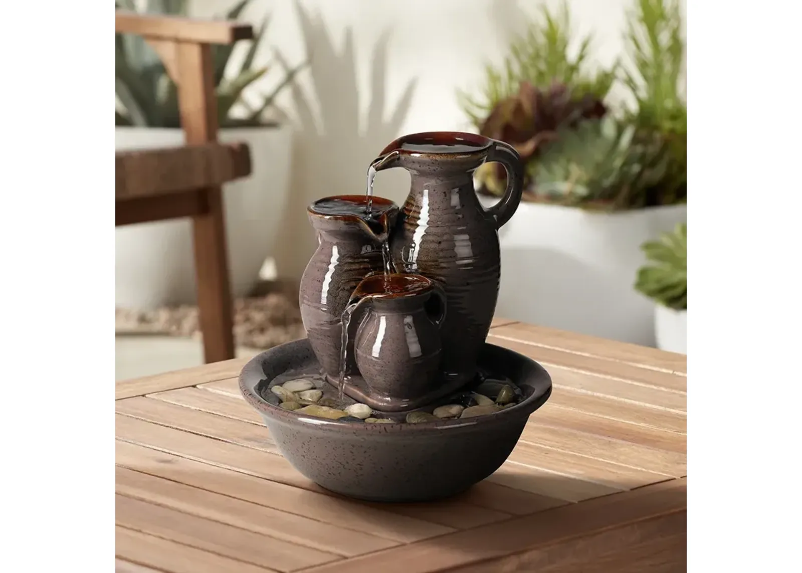 Triple Jug Indoor-Outdoor 8 1/4" High Tabletop Fountain