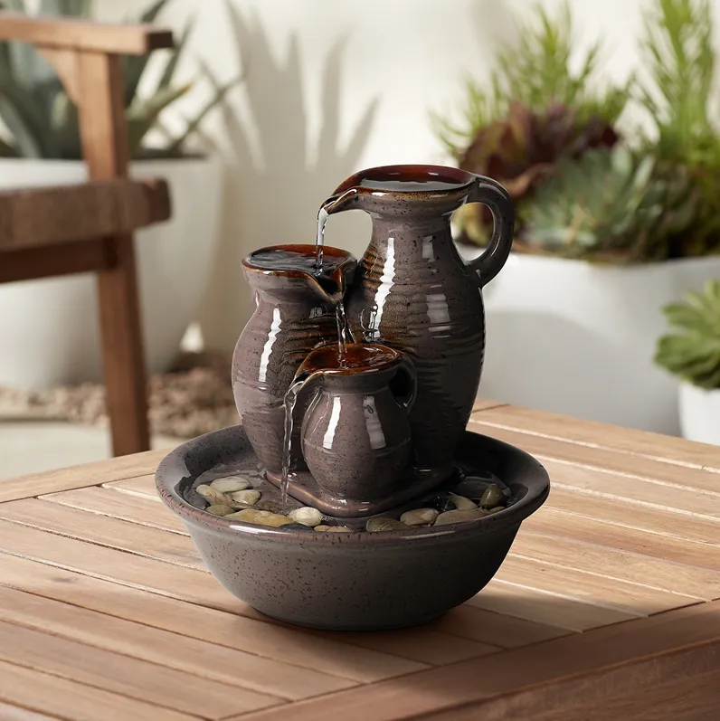 Triple Jug Indoor-Outdoor 8 1/4" High Tabletop Fountain