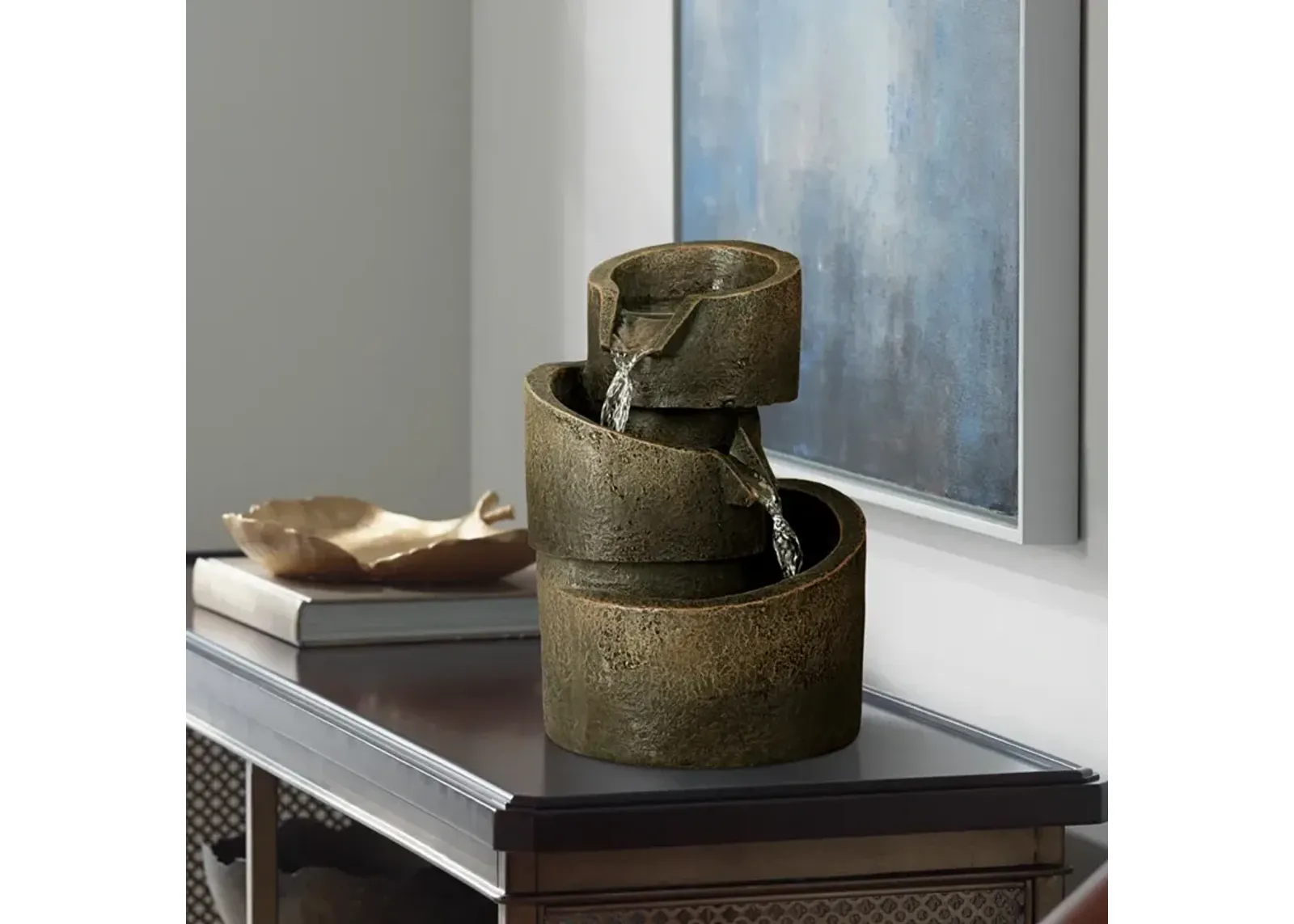 3-Tier Bronze Stone Contemporary 9 3/4" High Tabletop Fountain