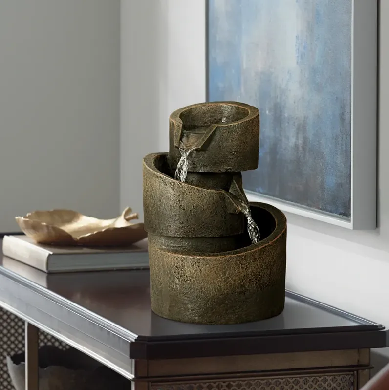 3-Tier Bronze Stone Contemporary 9 3/4" High Tabletop Fountain