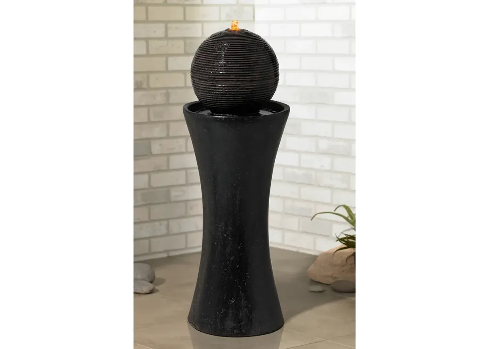 Dark Sphere 35 1/2" High LED Pillar Bubbler Fountain