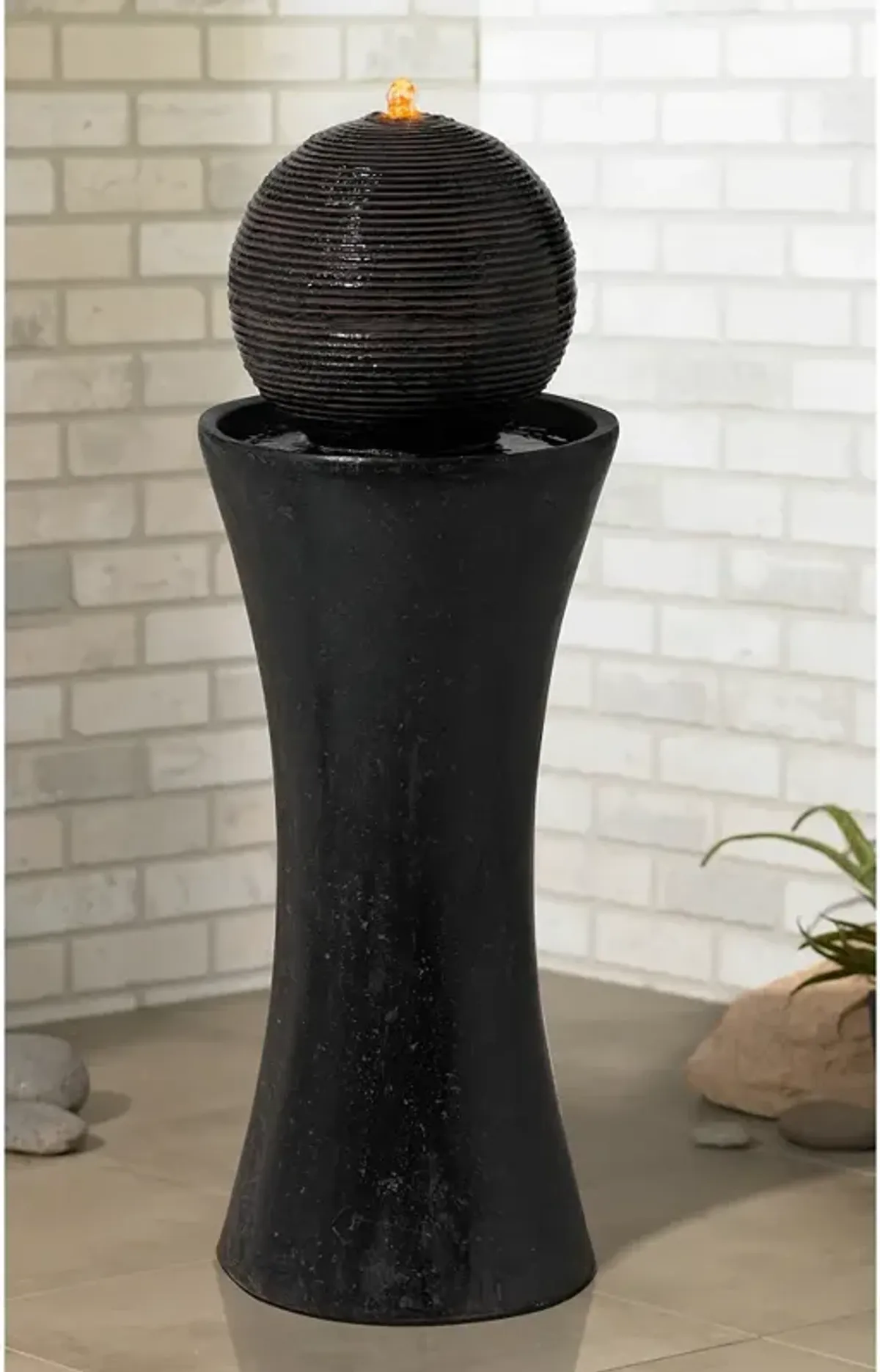 Dark Sphere 35 1/2" High LED Pillar Bubbler Fountain