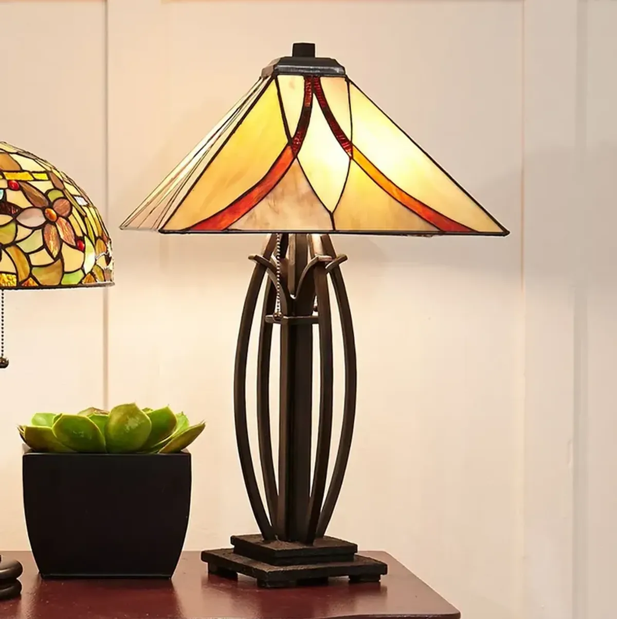 Quoizel Ashville 25" High Bronze Art Glass Tiffany-Style Table Lamp