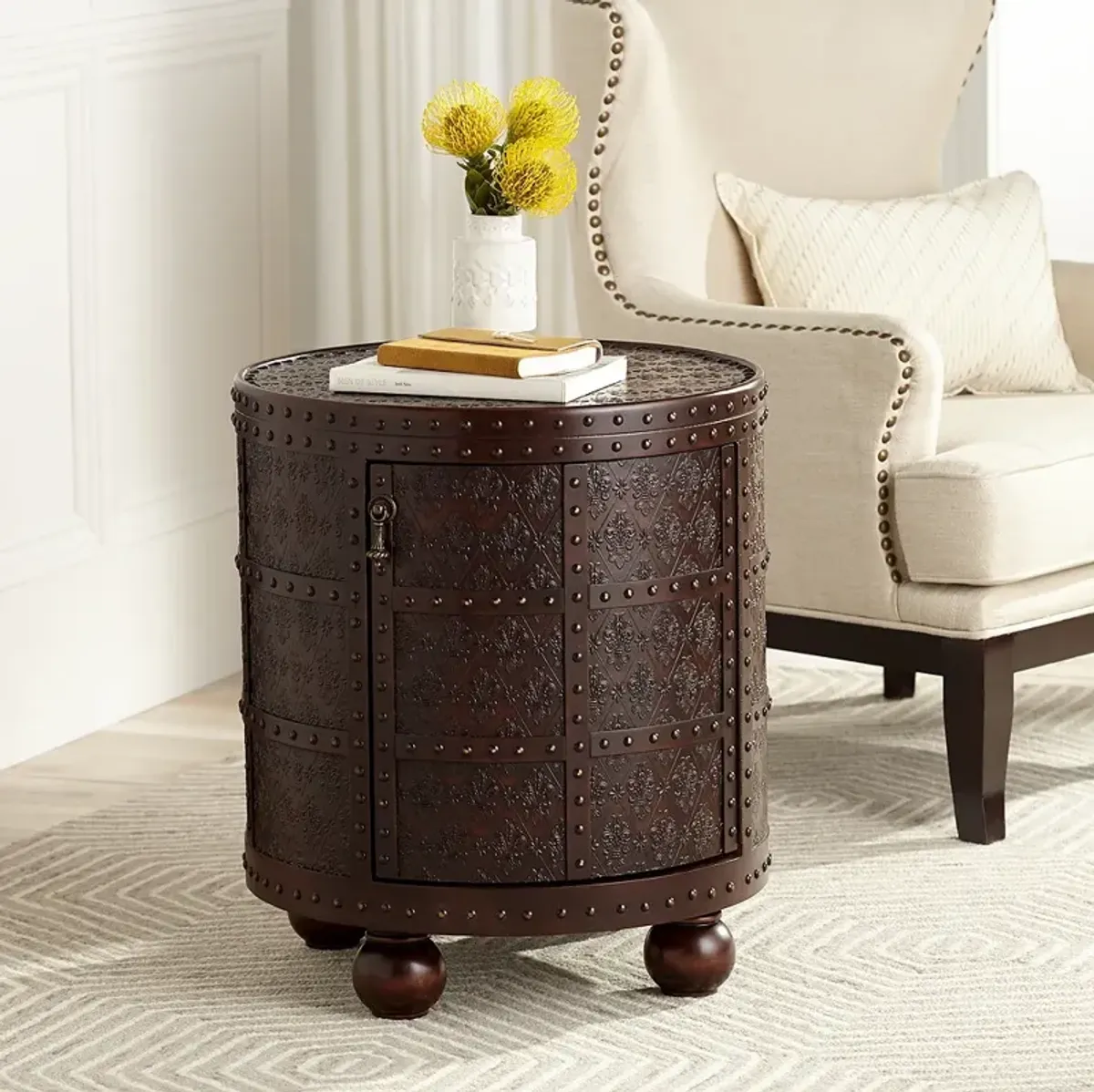 Hadley 21 3/4" Wide Nailhead Trim Round Accent Table