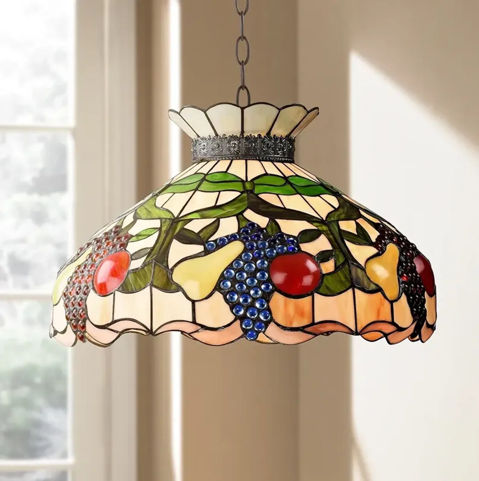 Robert Louis Tiffany Ripe Fruit 20" Tiffany-Style Glass Pendant Light