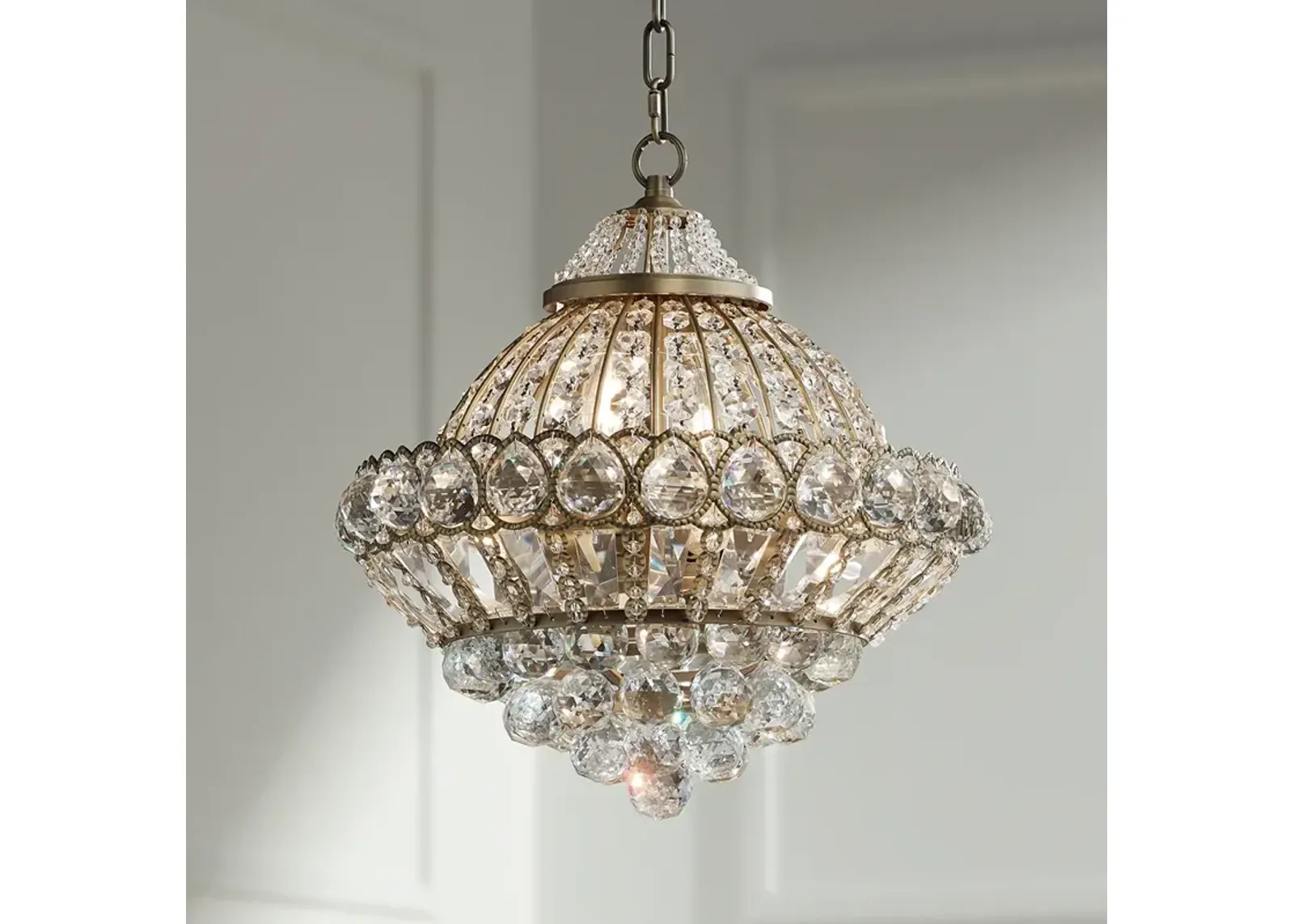 Vienna Full Spectrum Wallingford 16" Antique Brass Crystal Chandelier