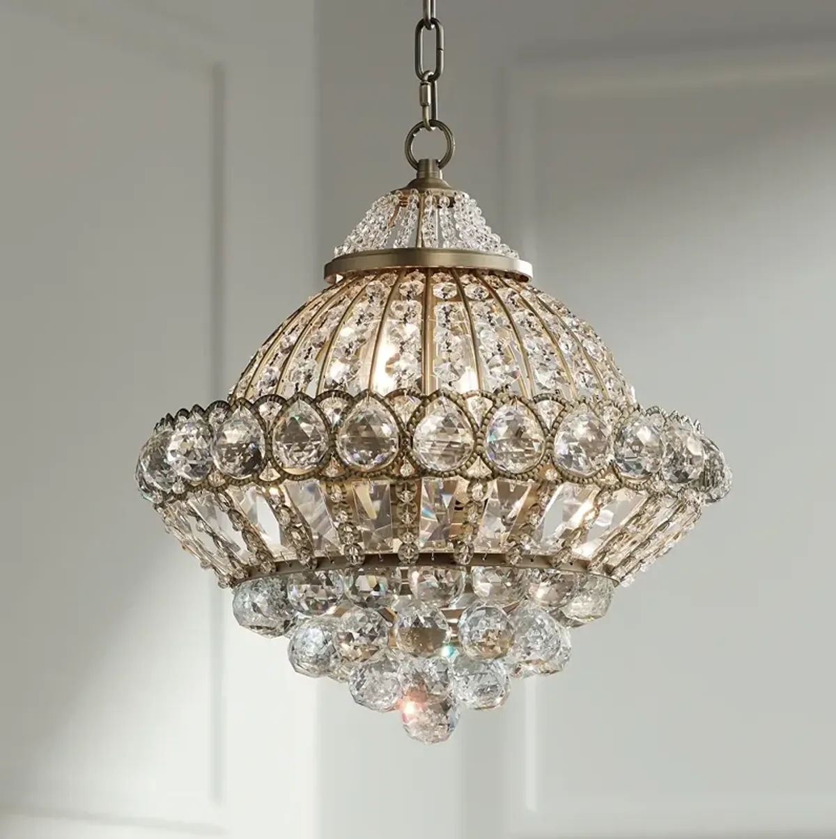 Vienna Full Spectrum Wallingford 16" Antique Brass Crystal Chandelier