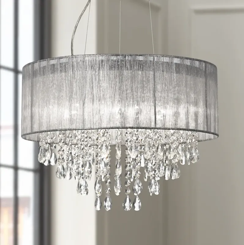 Possini Euro Jolie 20" Wide Silver Fabric Crystal Chandelier